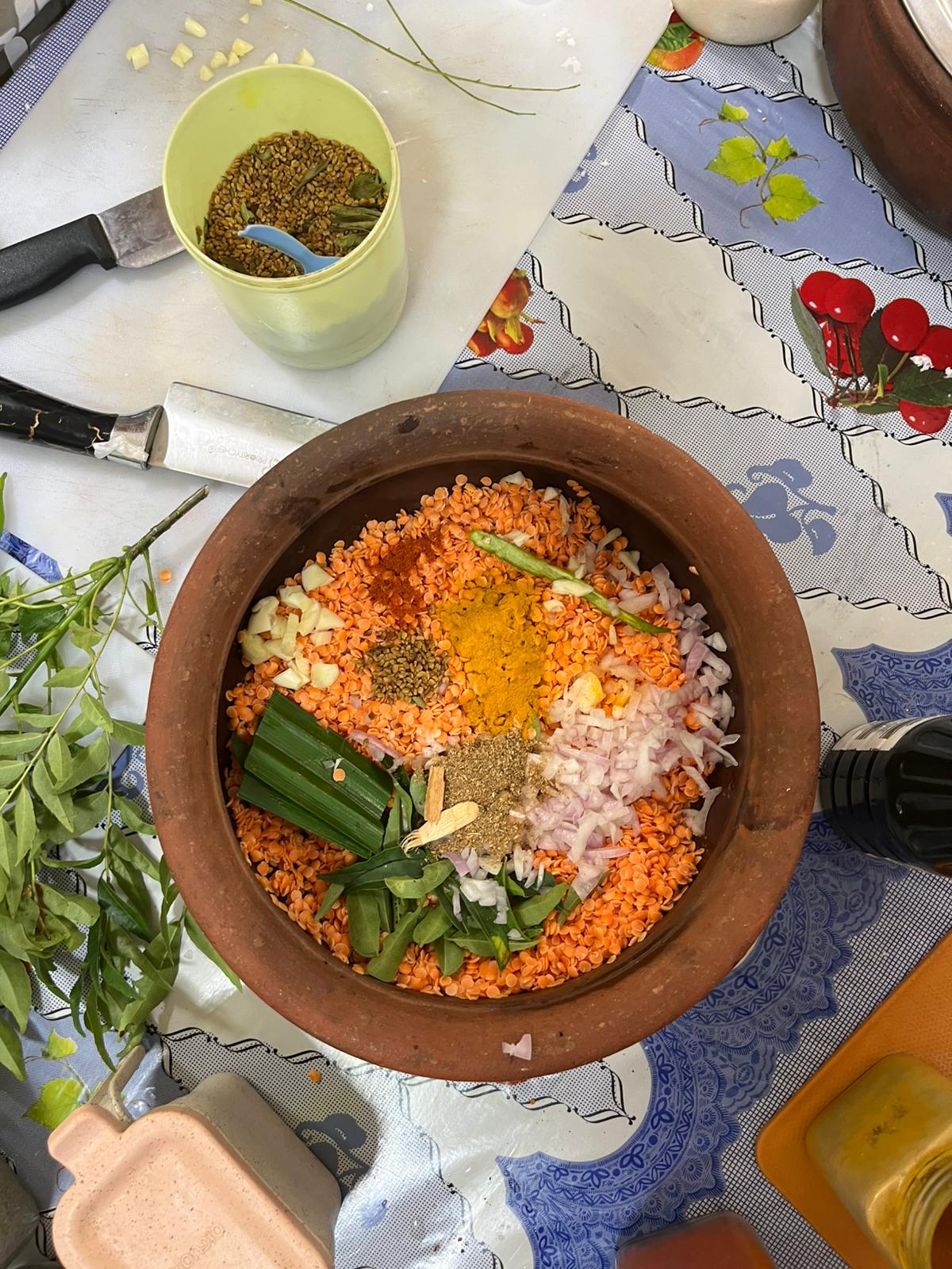 Traditional Sri Lankan ingredients prepared for cooking